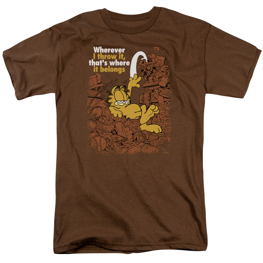 Garfield - Where It Belongs - Short Sleeve Adult 18/1 - Coffee T-shirt