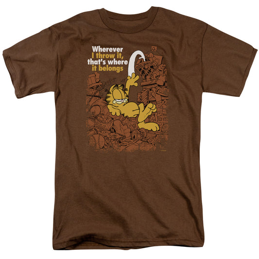 Garfield - Where It Belongs - Short Sleeve Adult 18/1 - Coffee T-shirt