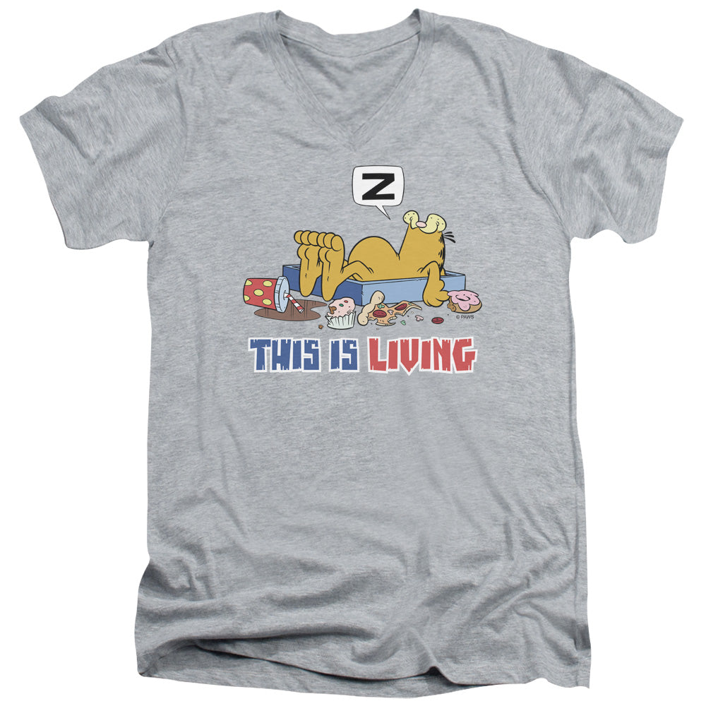 GARFIELD THIS IS LIVING - S/S ADULT V-NECK - ATHLETIC HEATHER T-Shirt