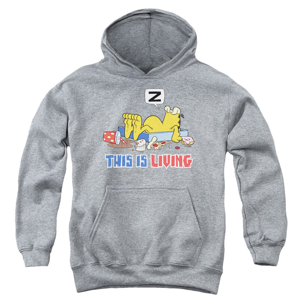 Garfield This Is Living-youth Pull-over Hoodie - Heather
