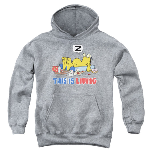 Garfield This Is Living-youth Pull-over Hoodie - Heather