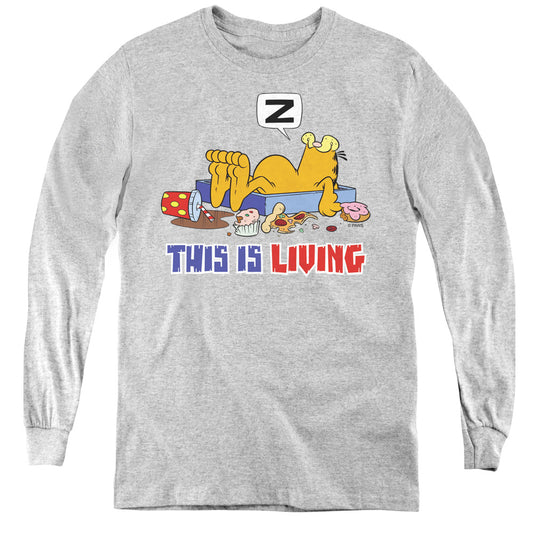 Garfield - This Is Living - Youth Long Sleeve Tee - Athletic Heather