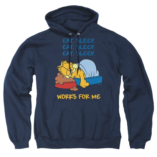 Garfield - Works For Me - Adult Pull-over Hoodie - Navy