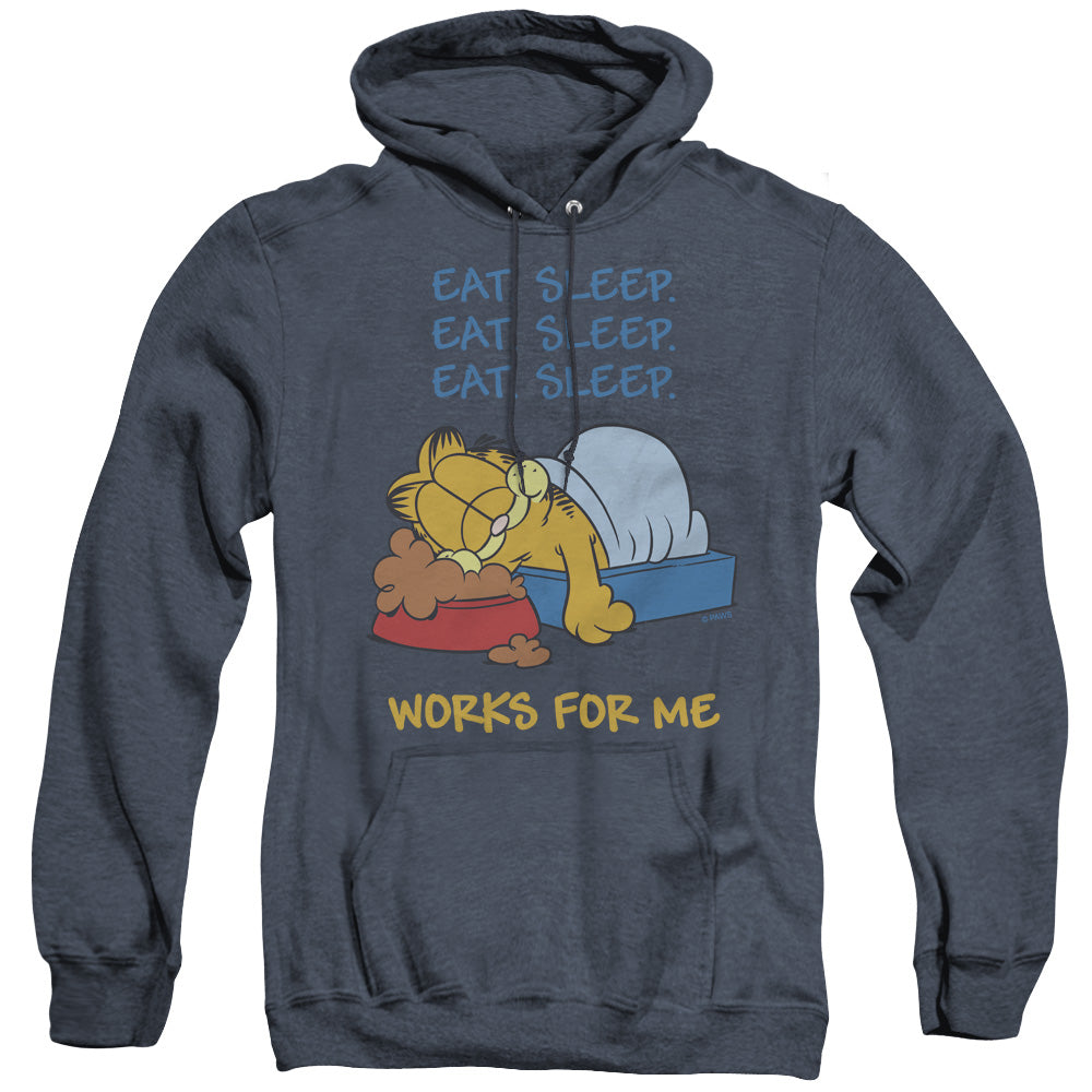 Garfield - Works For Me - Adult Heather Hoodie - Navy