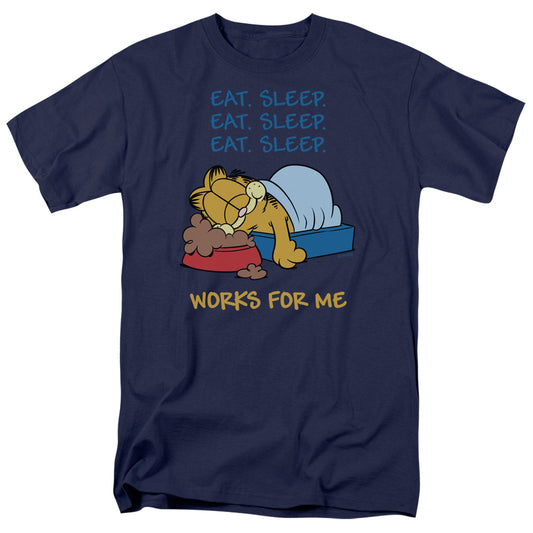 Garfield - Works For Me - Short Sleeve Adult 18/1 - Navy T-shirt
