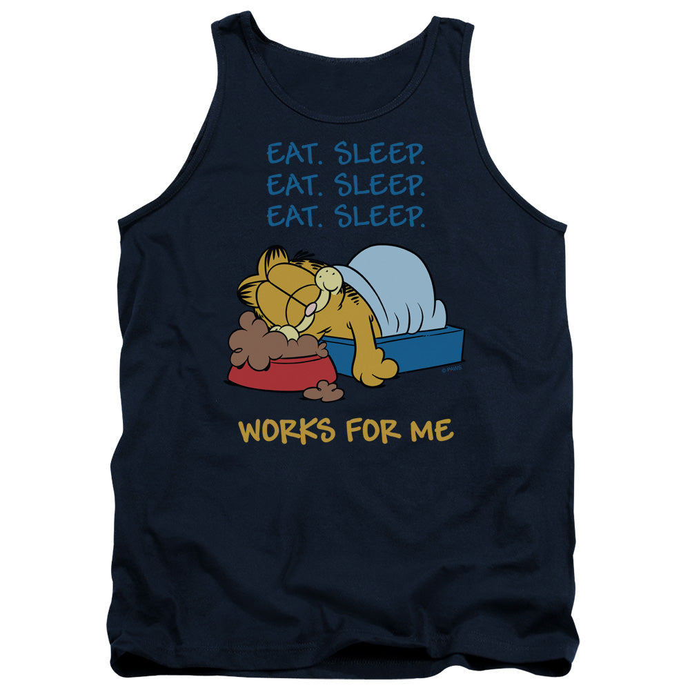 Garfield - Works For Me - Adult Tank - Navy