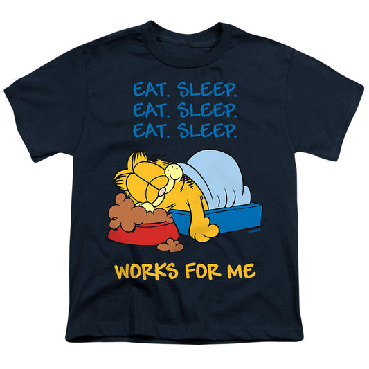 Garfield - Works For Me - Short Sleeve Youth 18/1 - Navy T-shirt
