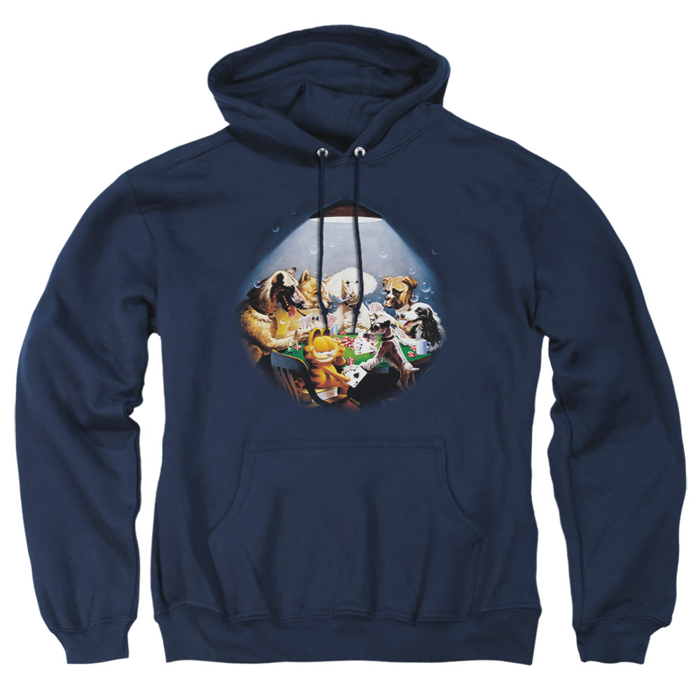 Garfield - Playing With The Big Dogs - Adult Pull-over Hoodie - Navy