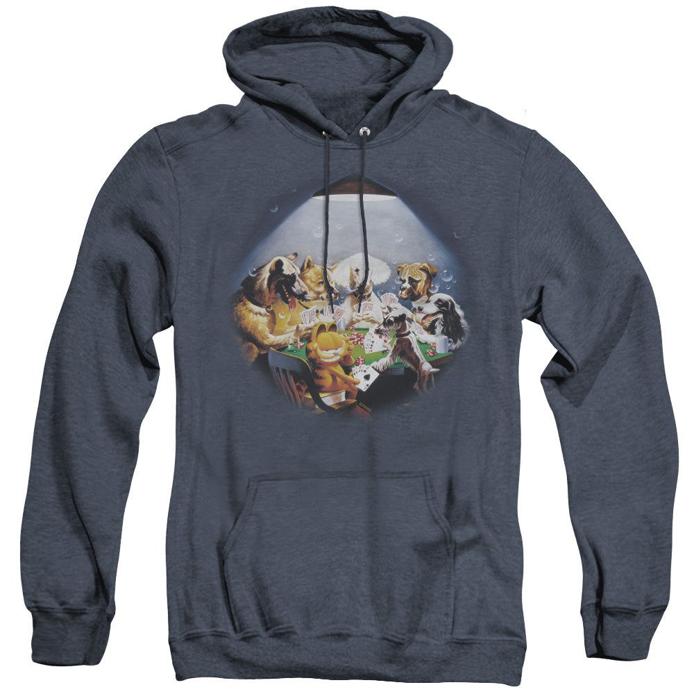 Garfield - Playing With The Big Dogs - Adult Heather Hoodie - Navy