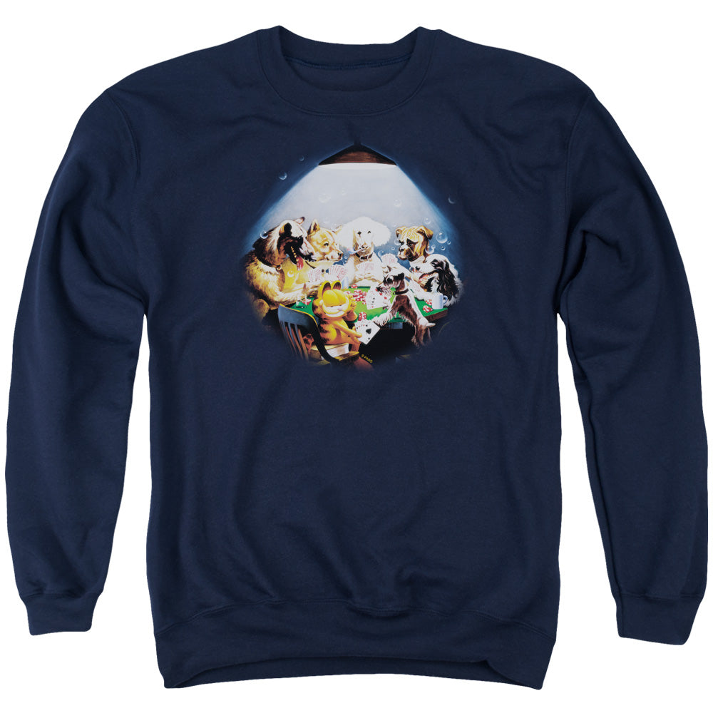 Garfield - Playing With The Big Dogs - Adult Crewneck Sweatshirt - Navy
