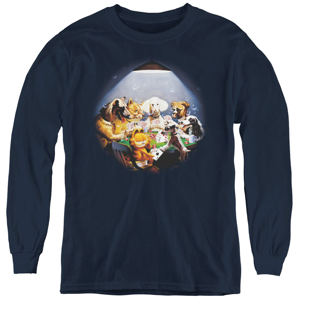 Garfield - Playing With The Big Dogs - Youth Long Sleeve Tee - Navy