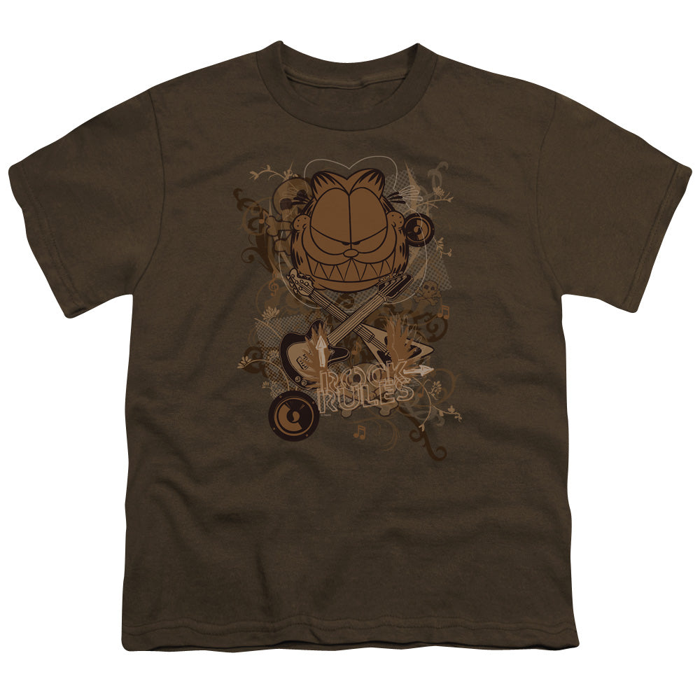 Garfield - Rock Rules - Short Sleeve Youth 18/1 - Coffee T-shirt