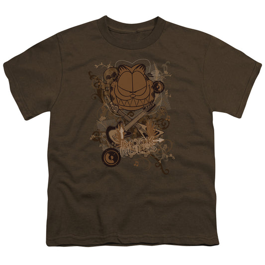 Garfield - Rock Rules - Short Sleeve Youth 18/1 - Coffee T-shirt