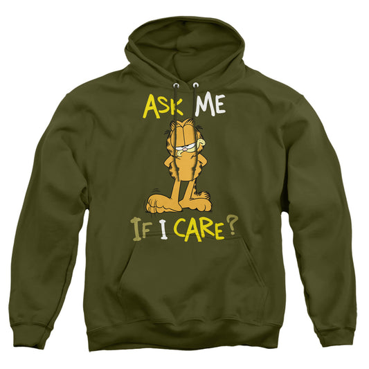Garfield - Ask Me If I Care - Adult Pull-over Hoodie - Military Green