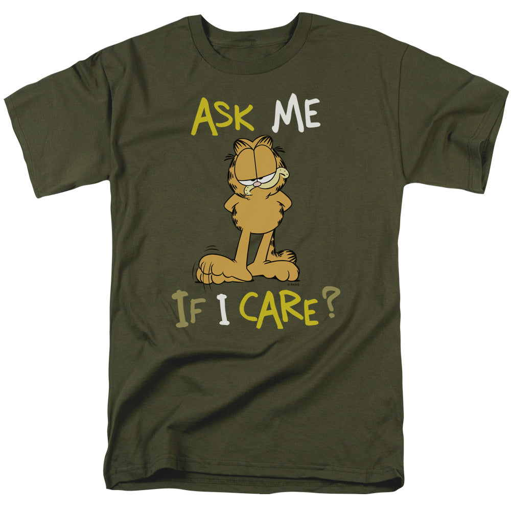 Garfield - Ask Me If I Care - Short Sleeve Adult 18/1 - Military Green T-shirt
