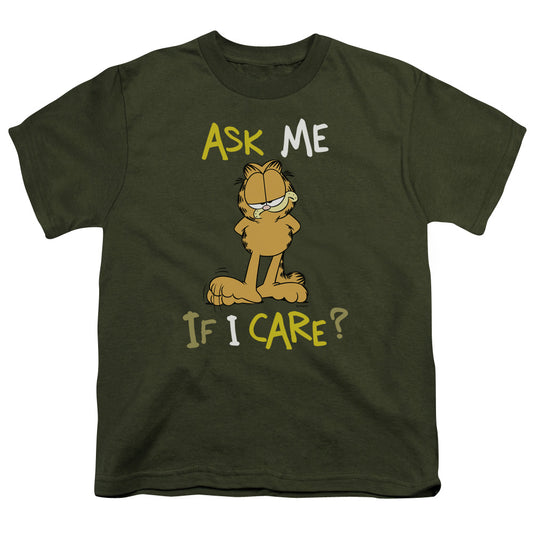 Garfield - Ask Me If I Care - Short Sleeve Youth 18/1 - Military Green T-shirt