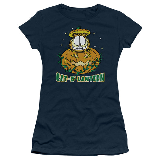 Garfield - Cat O Lantern - Short Sleeve Junior Sheer - Navy T-shirt