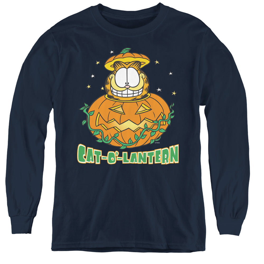 Garfield - Cat O Lantern - Youth Long Sleeve Tee - Navy