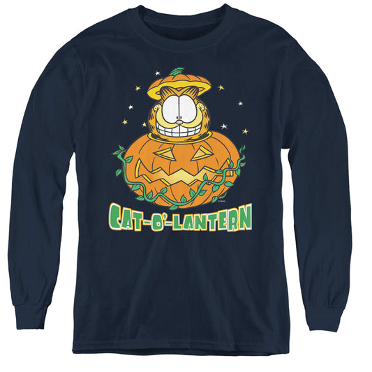 Garfield - Cat O Lantern - Youth Long Sleeve Tee - Navy