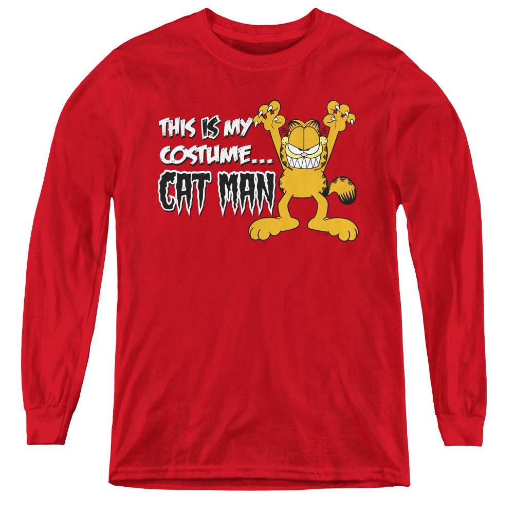 Garfield Cat Man - Youth Long Sleeve Tee - Red