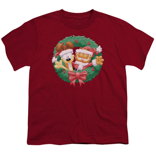 Garfield - Christmas Wreath - Short Sleeve Youth 18/1 - Cardinal T-shirt