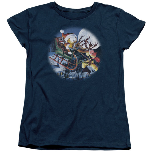 Garfield - Moonlight Ride - Short Sleeve Womens Tee - Navy T-shirt
