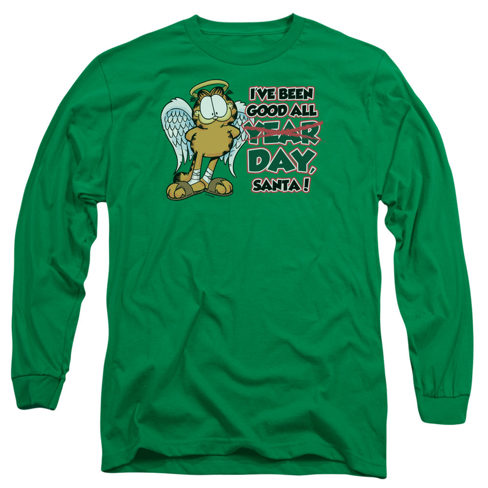Garfield - Ive Been Good - Long Sleeve Adult 18/1 - Kelly Green T-shirt
