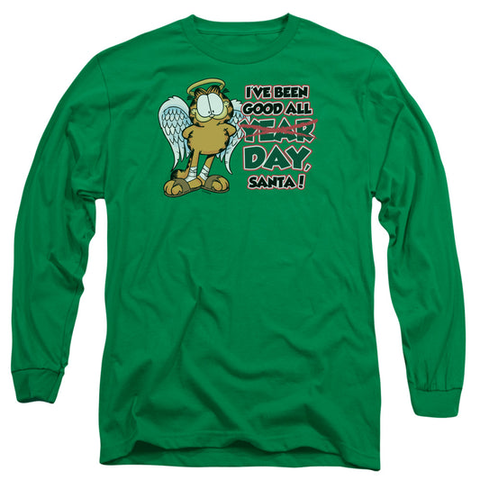 Garfield - Ive Been Good - Long Sleeve Adult 18/1 - Kelly Green T-shirt