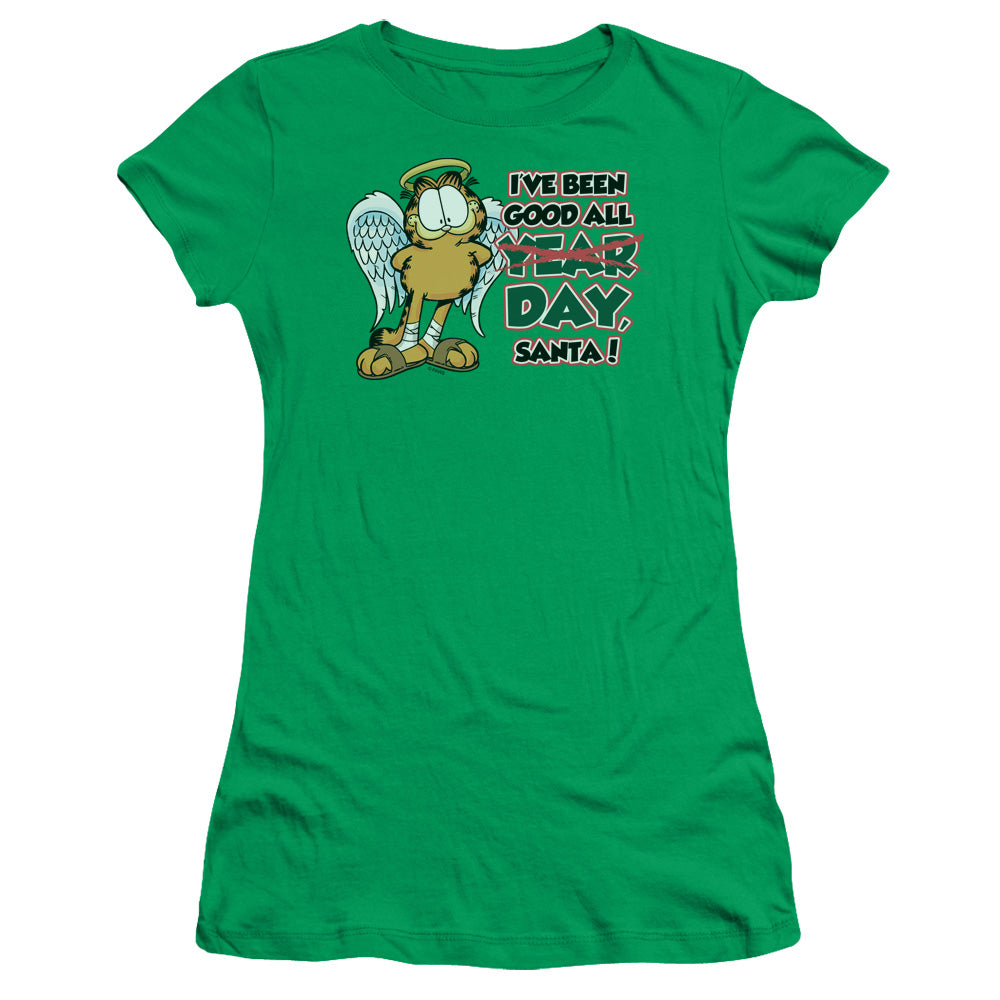 Garfield - Ive Been Good - Short Sleeve Junior Sheer - Kelly Green T-shirt