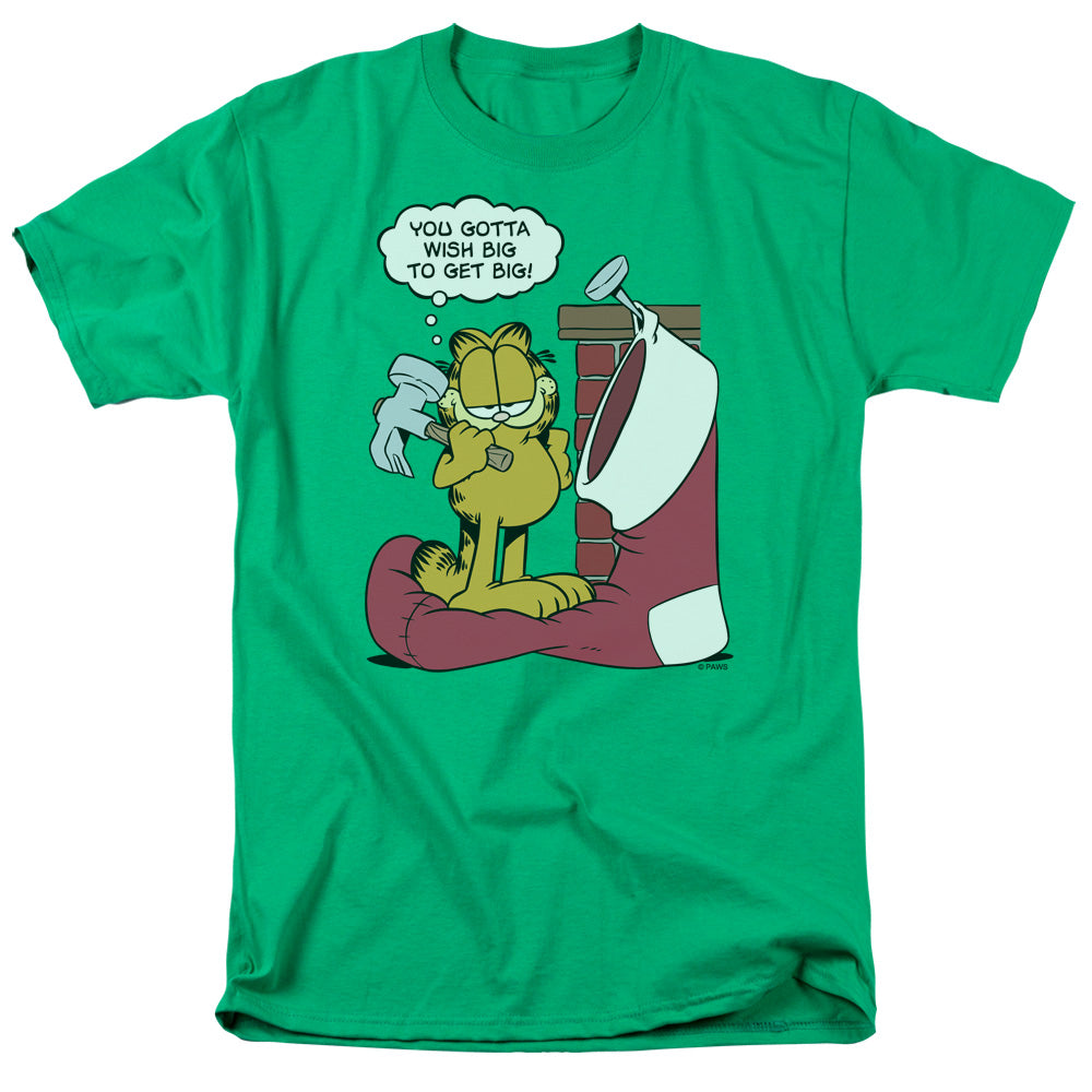 Garfield - Wish Big - Short Sleeve Adult 18/1 - Kelly Green T-shirt