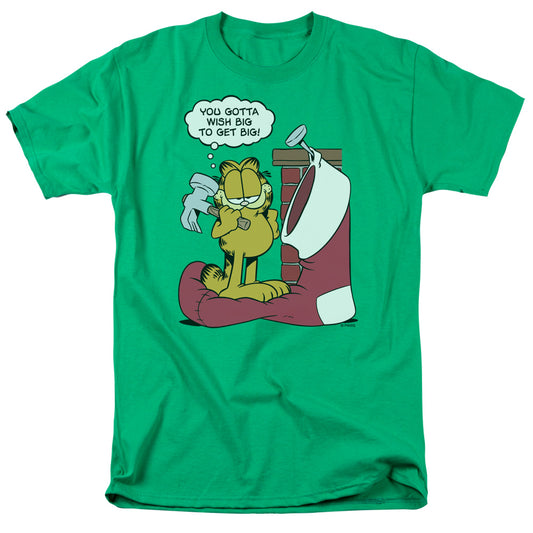 Garfield - Wish Big - Short Sleeve Adult 18/1 - Kelly Green T-shirt