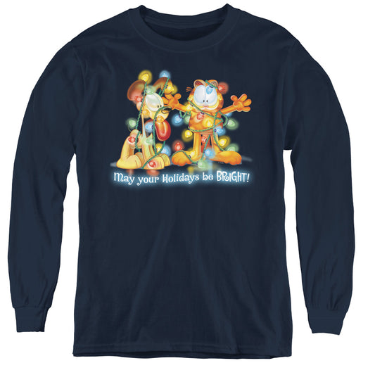 Garfield - Bright Holidays - Youth Long Sleeve Tee - Navy