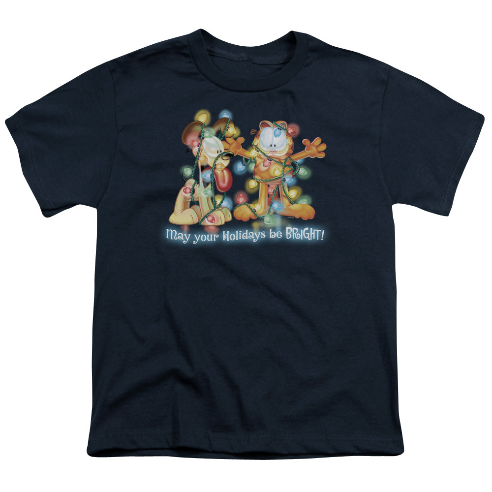 Garfield - Bright Holidays - Short Sleeve Youth 18/1 - Navy T-shirt
