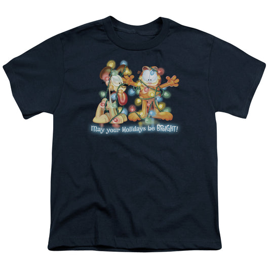 Garfield - Bright Holidays - Short Sleeve Youth 18/1 - Navy T-shirt
