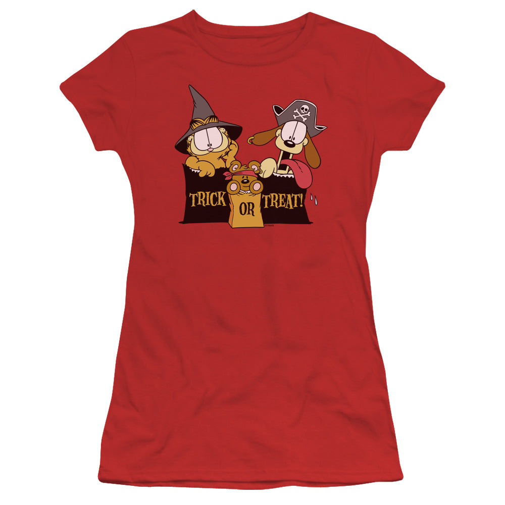 Garfield - Trick Or Treat - Short Sleeve Junior Sheer - Red T-shirt