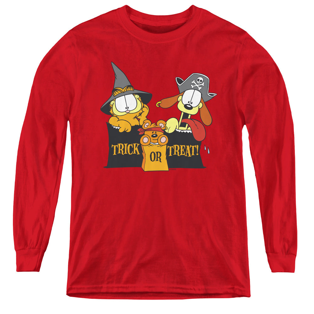 Garfield - Trick Or Treat - Youth Long Sleeve Tee - Red