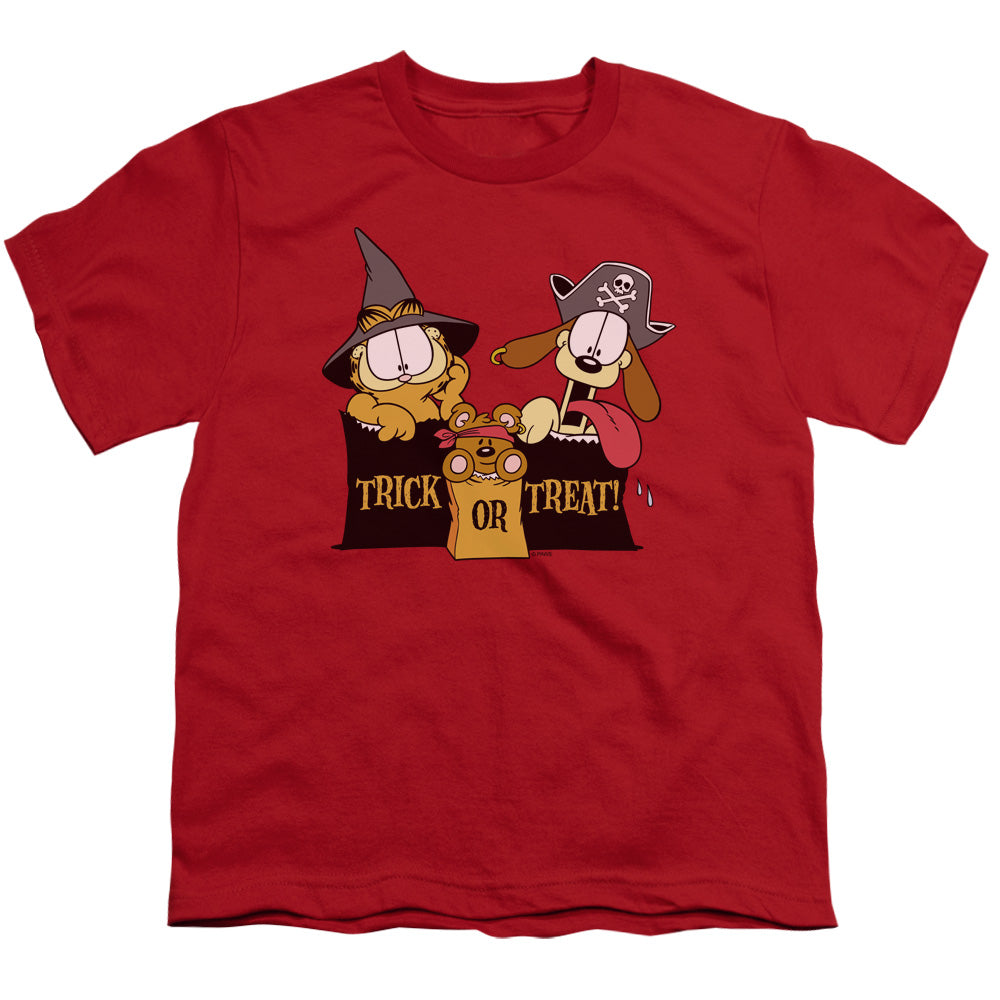 Garfield - Trick Or Treat - Short Sleeve Youth 18/1 - Red T-shirt