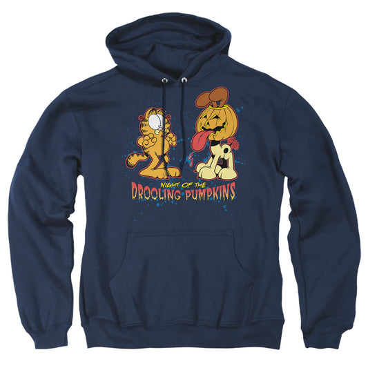 Garfield - Drooling Pumpkins - Adult Pull-over Hoodie - Navy
