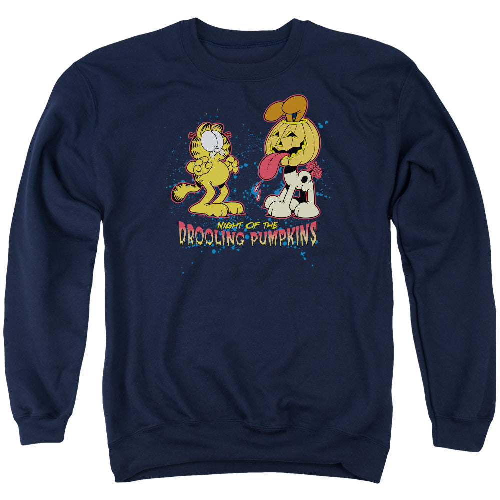 Garfield - Drooling Pumpkins - Adult Crewneck Sweatshirt - Navy