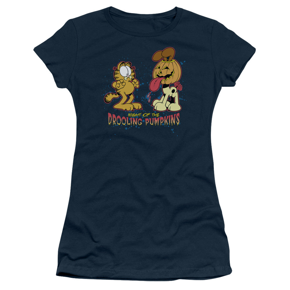 Garfield - Drooling Pumpkins - Short Sleeve Junior Sheer - Navy T-shirt