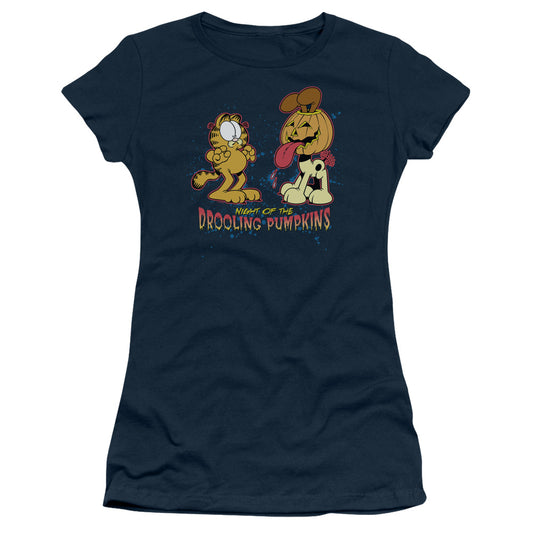 Garfield - Drooling Pumpkins - Short Sleeve Junior Sheer - Navy T-shirt
