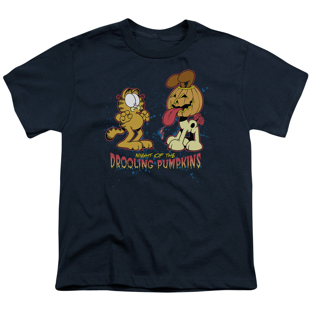 Garfield - Drooling Pumpkins - Short Sleeve Youth 18/1 - Navy T-shirt