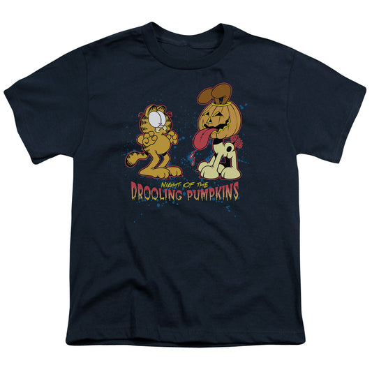 Garfield - Drooling Pumpkins - Short Sleeve Youth 18/1 - Navy T-shirt