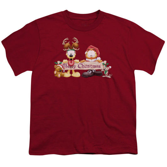 Garfield - Christmas Banner - Short Sleeve Youth 18/1 - Cardinal T-shirt