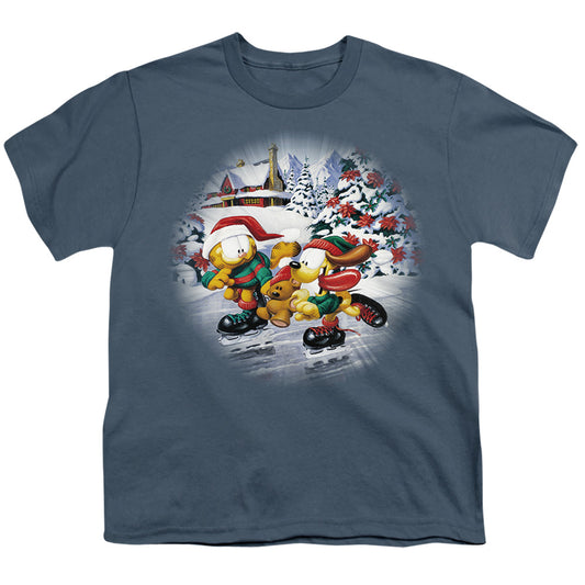 Garfield - Ice Skating - Short Sleeve Youth 18/1 - Slate T-shirt