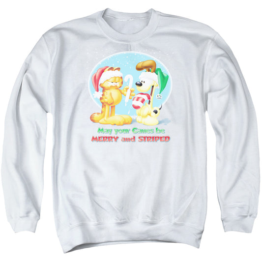 Garfield - Merry And Striped - Adult Crewneck Sweatshirt - White