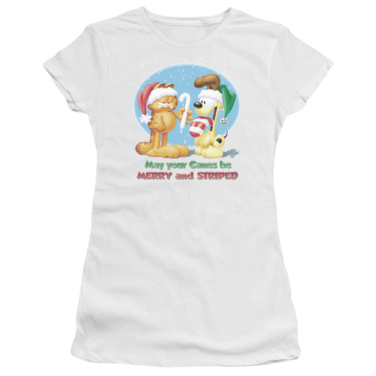 Garfield - Merry And Striped - Short Sleeve Junior Sheer - White T-shirt