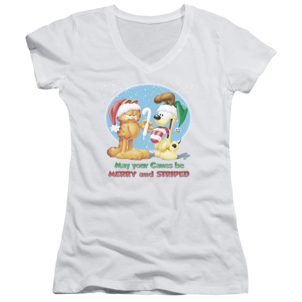 Garfield - Merry And Striped - Junior V-neck - White