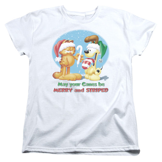 Garfield - Merry And Striped - Short Sleeve Womens Tee - White T-shirt