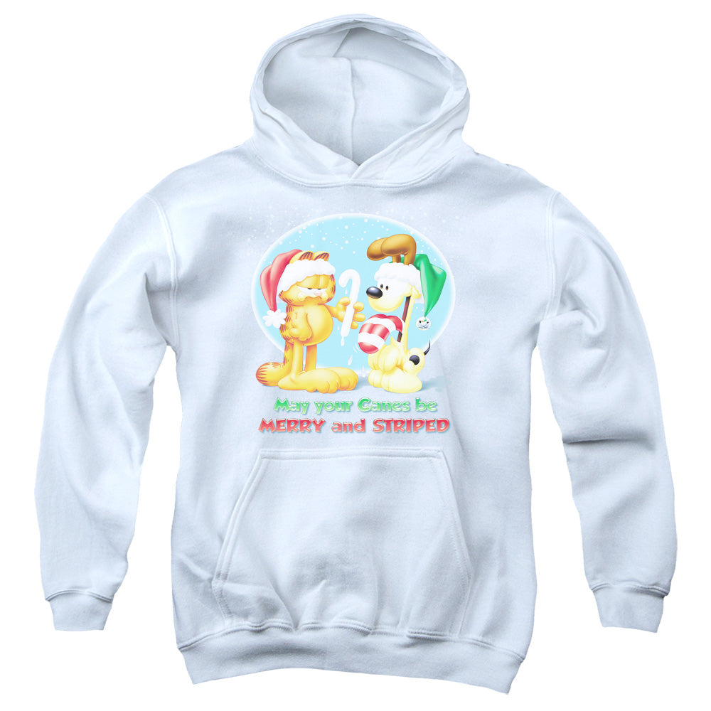 Garfield Merry And Striped-youth Pull-over Hoodie - White